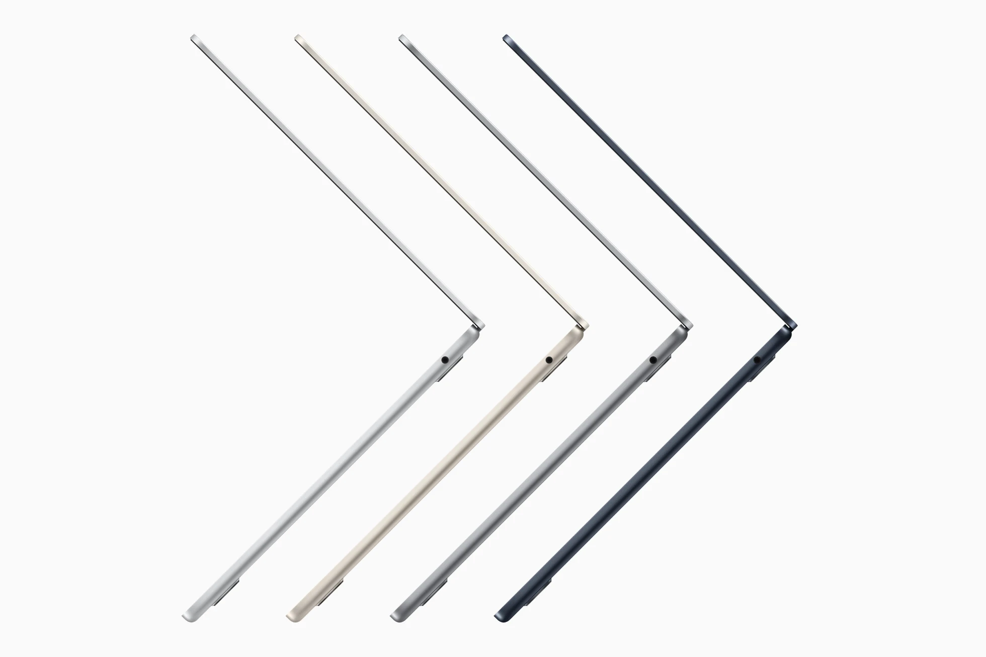 Официальные боковые профили четырёх MacBook Air M2 2022 с ровным основанием