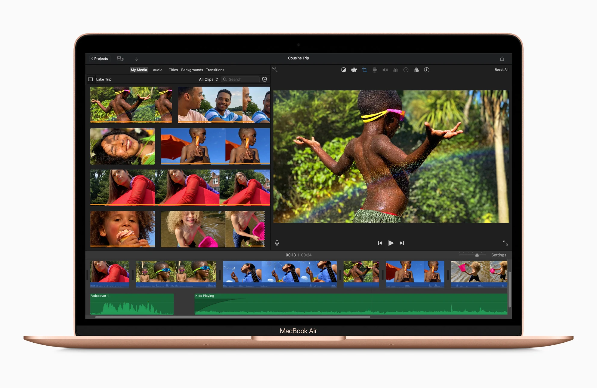 Официальный кадр Air M1 2020 с проектом в iMovie