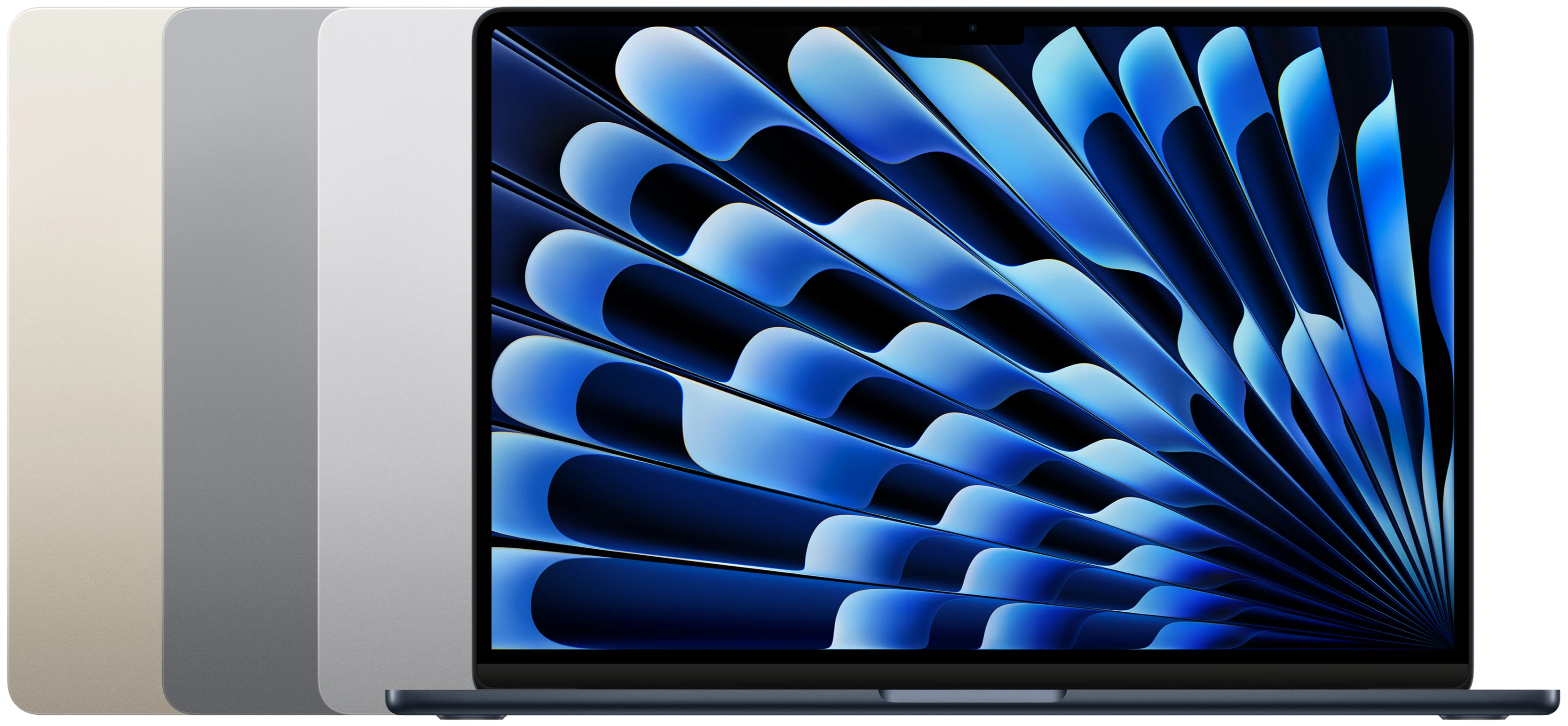 Четыре отделки 15-дюймового MacBook Air M2 на официальном изображении Apple